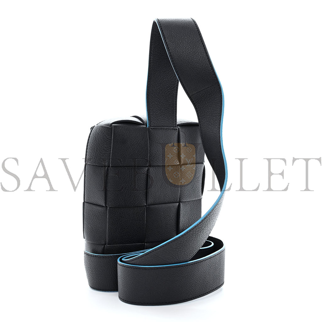 bo*te*ga Ve*ne*ta grained calfskin intreccio mini cassette sling bag deep blue pool (20*15*5cm)